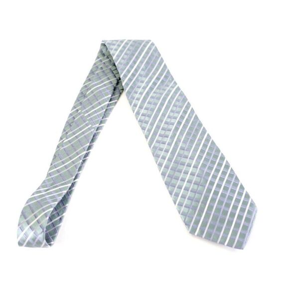 Kenneth Cole Reaction Green Gray Metallic Check Silk Tie - Picture 7 of 7